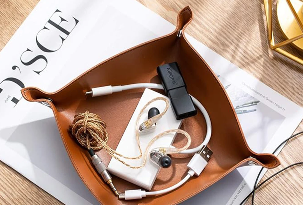 Leather Tray Foldable Table Catchall Storage Box Jewelry Key Coin Desk Top Organizer Entryway Nightstand Home Office Decoration