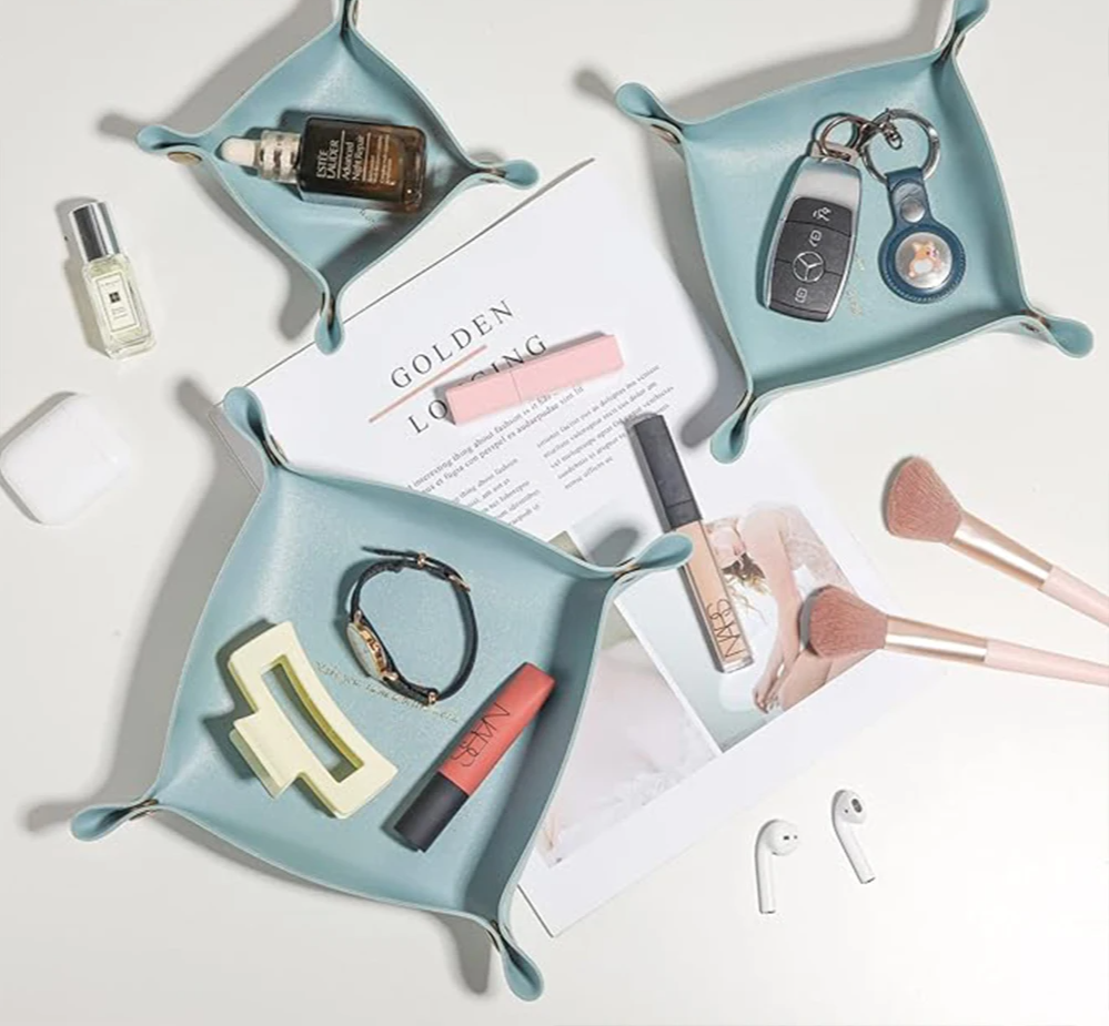 Leather Tray Foldable Table Catchall Storage Box Jewelry Key Coin Desk Top Organizer Entryway Nightstand Home Office Decoration