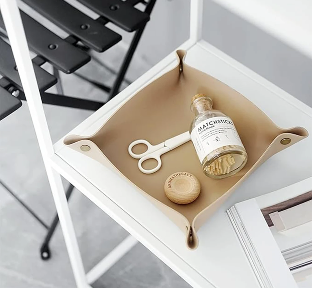 Leather Tray Foldable Table Catchall Storage Box Jewelry Key Coin Desk Top Organizer Entryway Nightstand Home Office Decoration