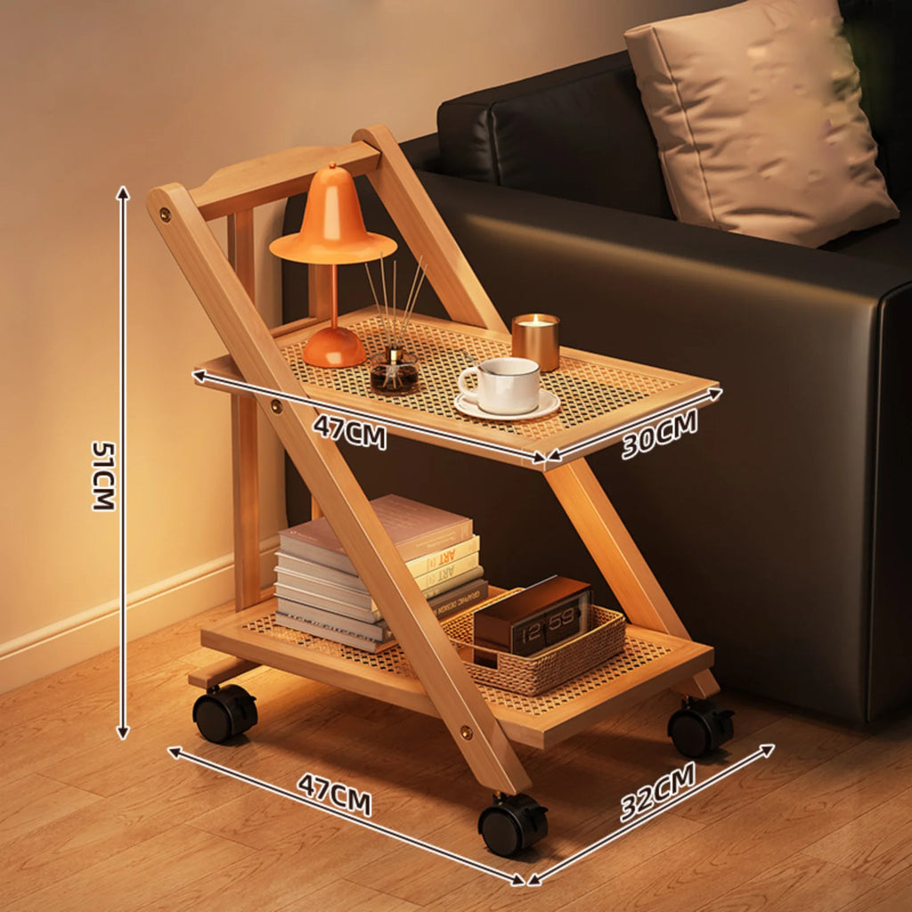 Foldable Bedside Table Storage Rack Multi-Layer Coffee Table Storage Sofa Bookcase Floor-Standing Bedroom Snacks Push Cart