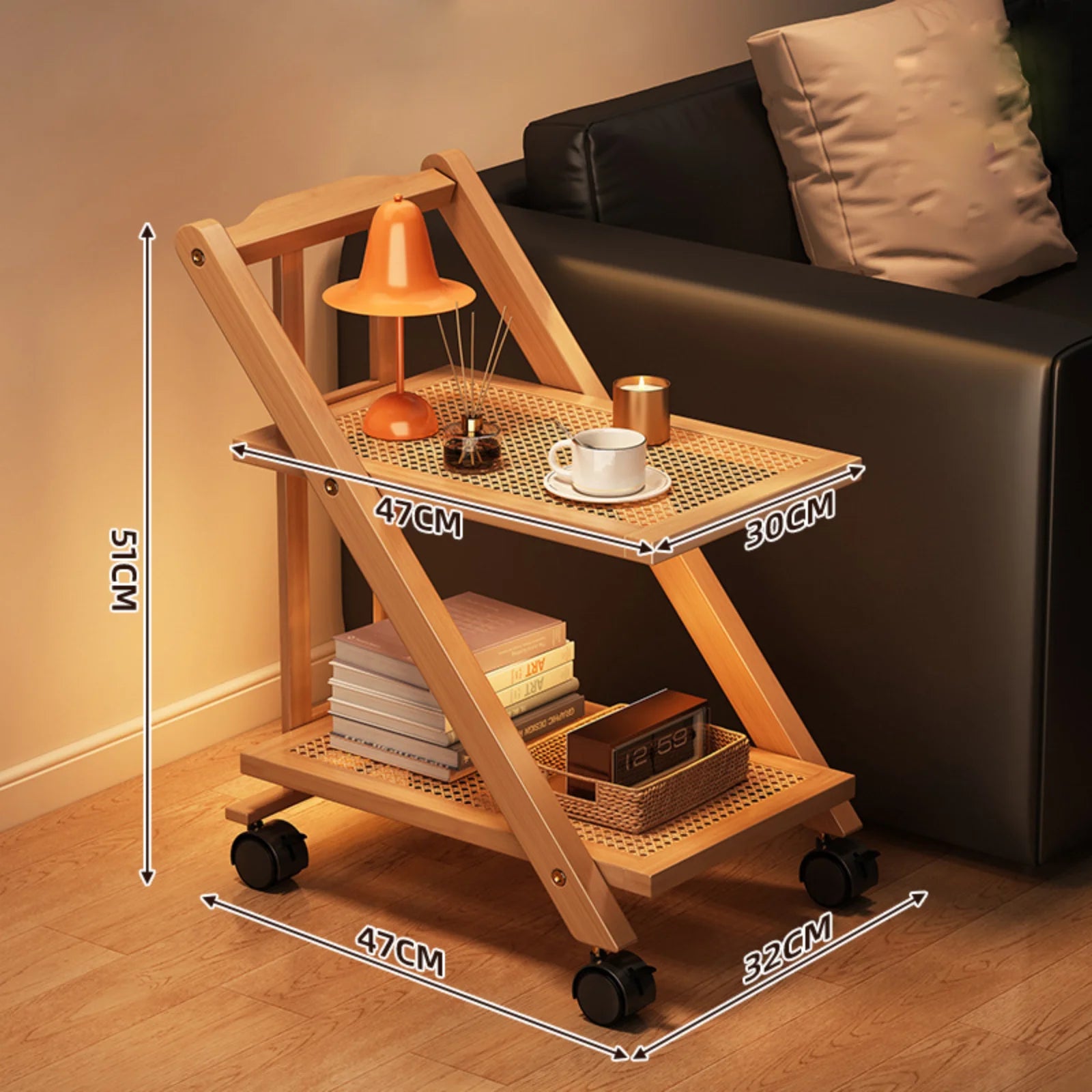 Foldable Bedside Table Storage Rack Multi-Layer Coffee Table Storage Sofa Bookcase Floor-Standing Bedroom Snacks Push Cart