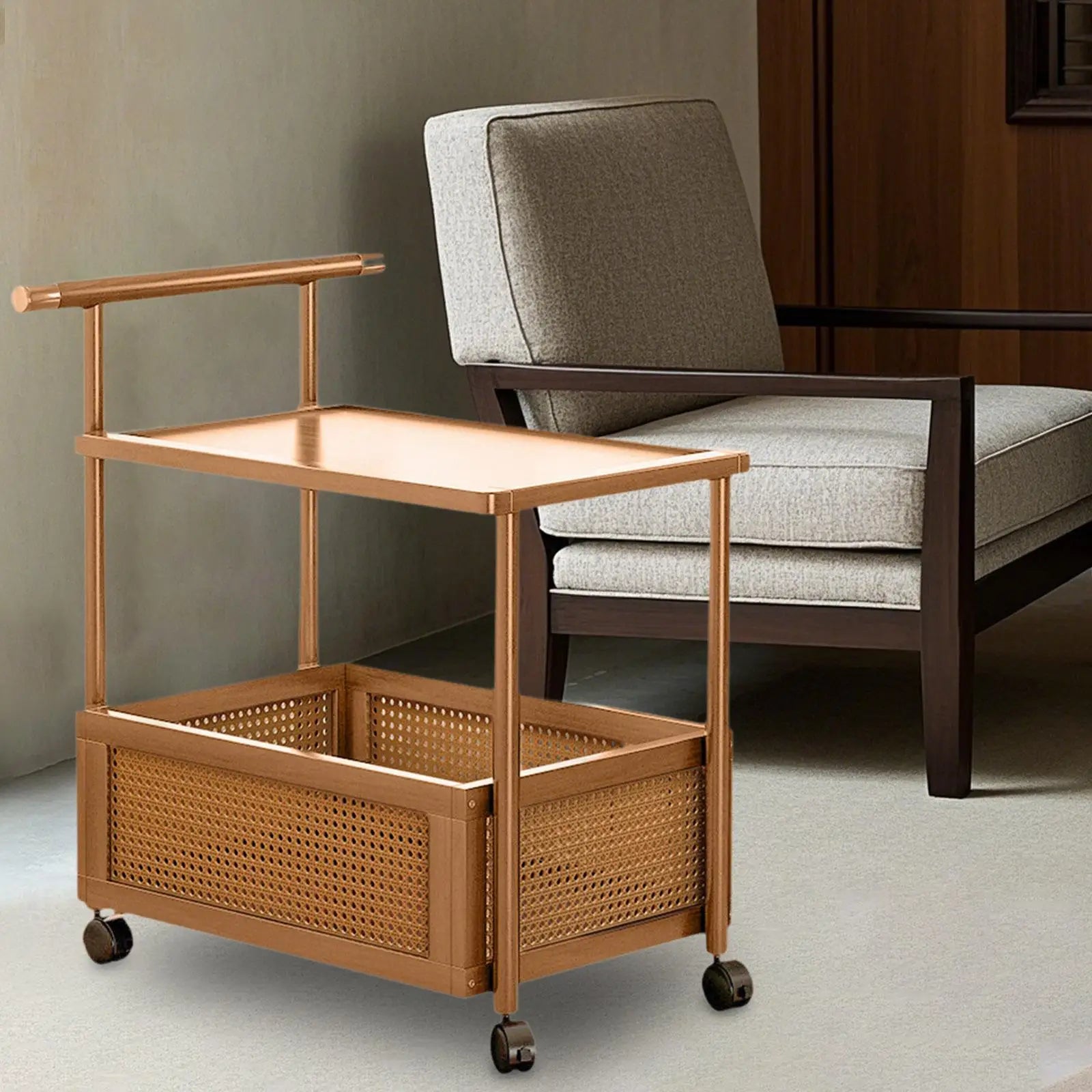 Movable Retro Trolley Sofa Side Several Living Room Home Coffee Table Side Cabinet Bedroom Bedside Bed Rattan Shelf Sofa Side