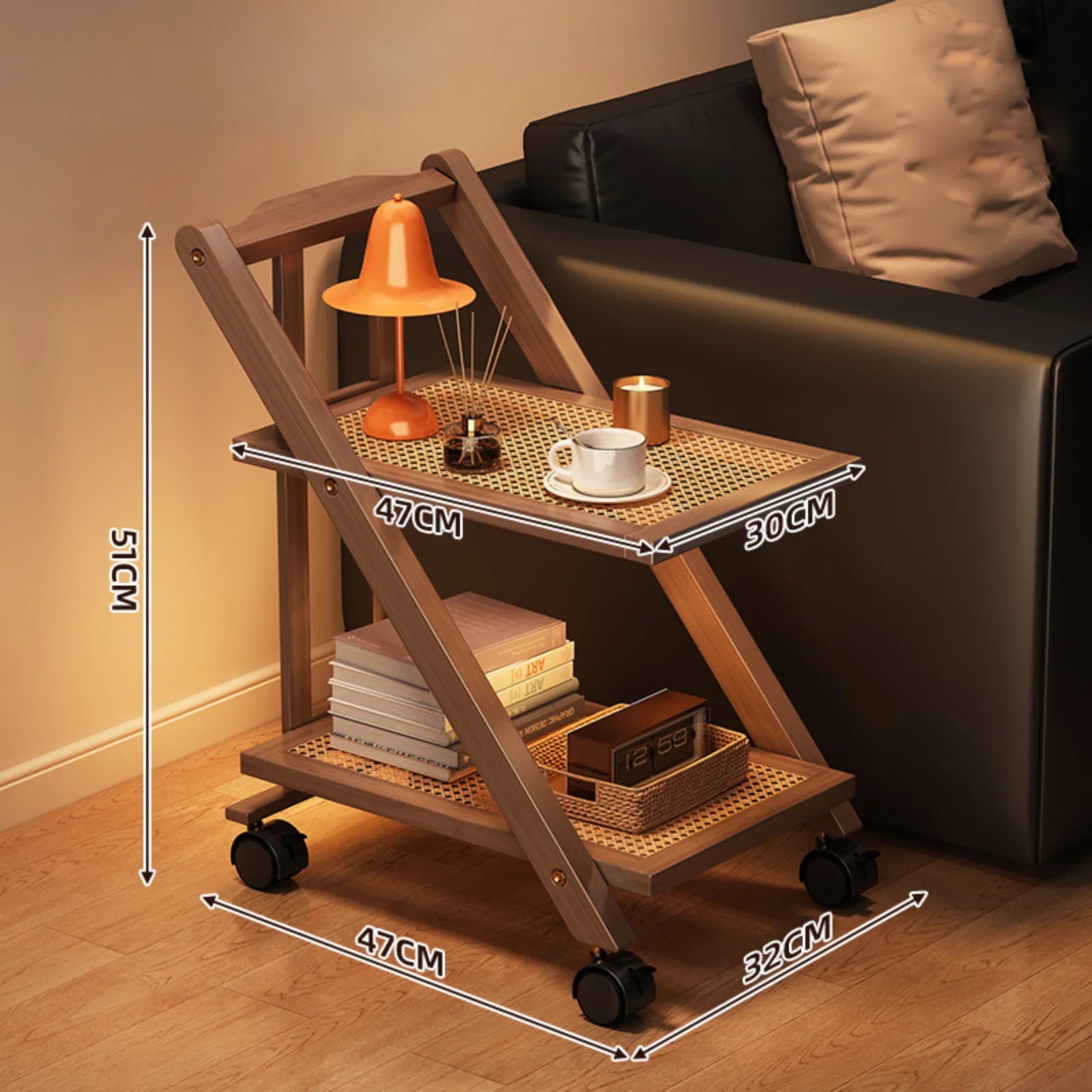 Foldable Bedside Table Storage Rack Multi-Layer Coffee Table Storage Sofa Bookcase Floor-Standing Bedroom Snacks Push Cart