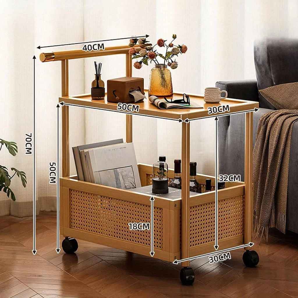Movable Retro Trolley Sofa Side Several Living Room Home Coffee Table Side Cabinet Bedroom Bedside Bed Rattan Shelf Sofa Side
