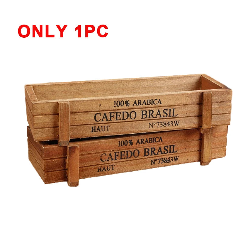 Retro Garden Plant Pot Vintage Wooden Storage Box for Sundries Stationery Pen Box Succulents Flower Pots Balcony Home Decoration