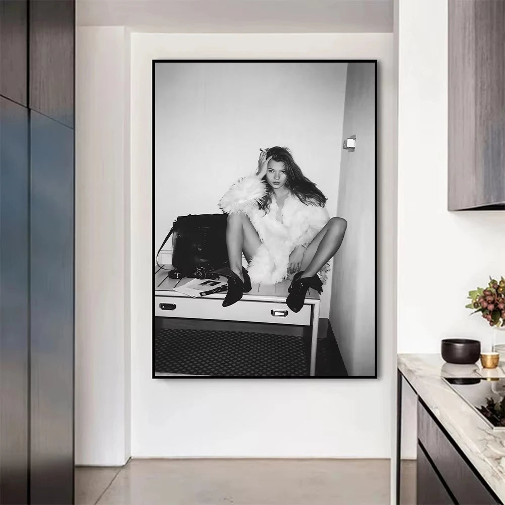 Kate Moss Black & White Portrait Wall Art
