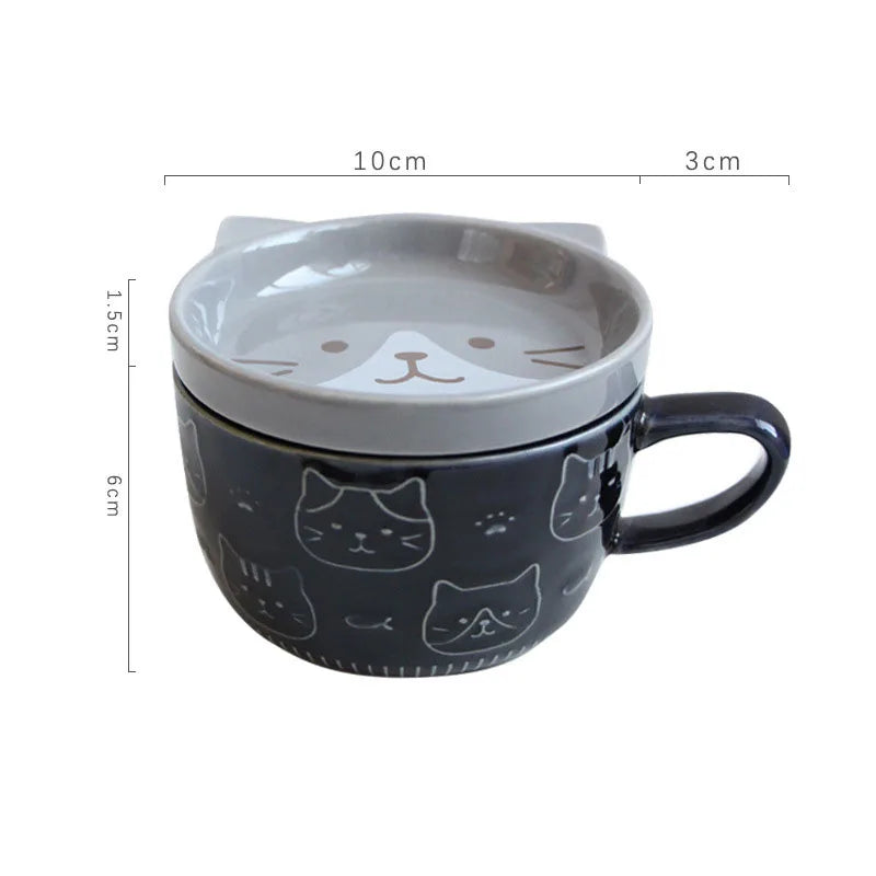 Japanese Cartoon Cat With Cover Coffee Cup Cute Breakfast Cup Creative Coffee Cup Milk Cup Couple Water Cup With Lid