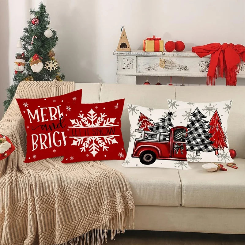4pcs Christmas Pillow Covers 45x45cm Pillowcases Navidad Xmas Throw Pillow Covers For Home Sofa Couch Christmas Decorations 2025