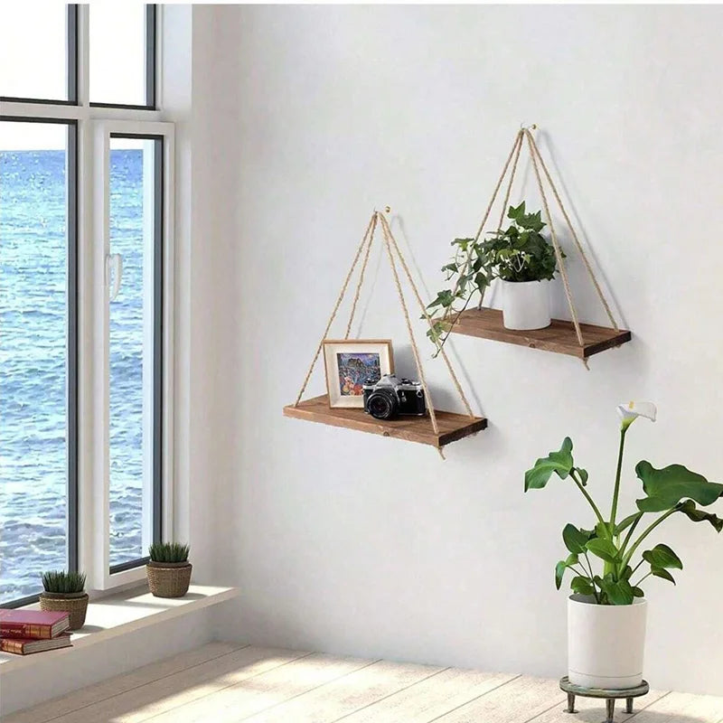 Floating Wooden Wall Shelf for Plants & Decor