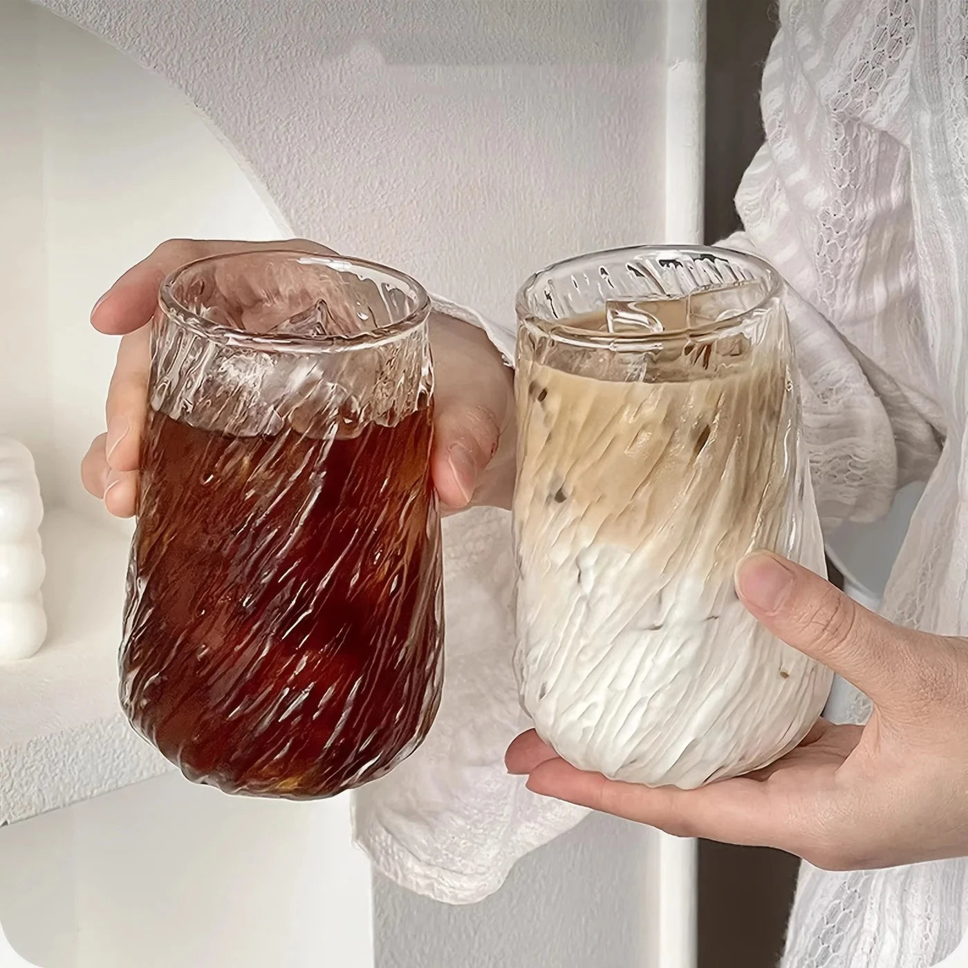 Coffee Mug Glassware Stripe Glass Cup Ice Mug Transparent Glass Tea Cup Drinkware Juice Milk Mocha Cups Kitchen Supplies