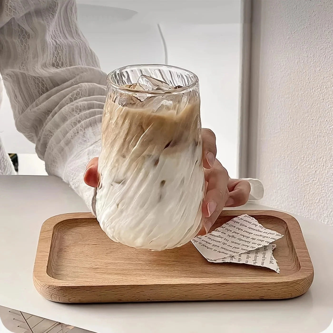 Coffee Mug Glassware Stripe Glass Cup Ice Mug Transparent Glass Tea Cup Drinkware Juice Milk Mocha Cups Kitchen Supplies