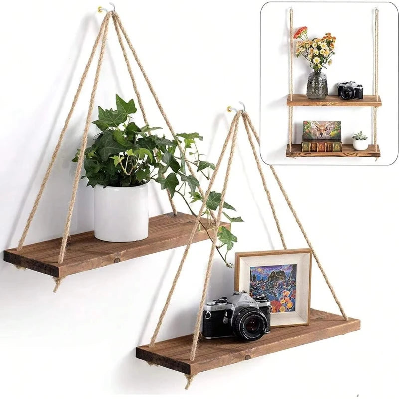 Floating Wooden Wall Shelf for Plants & Decor