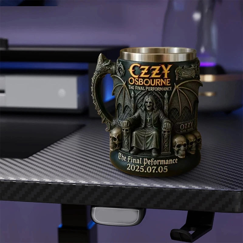 Halloween 3D Ozzy Osbourne Commemorative Mug Stainless Steel Skull Water Cup Beer Mug Coffee Cup Drinking Utensils
