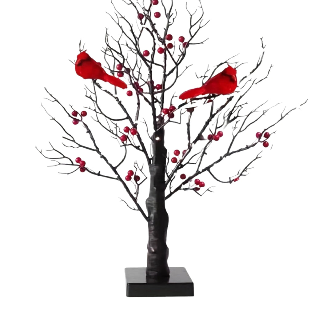 Vintage Glowing Tree with Cardinals Red Bird
