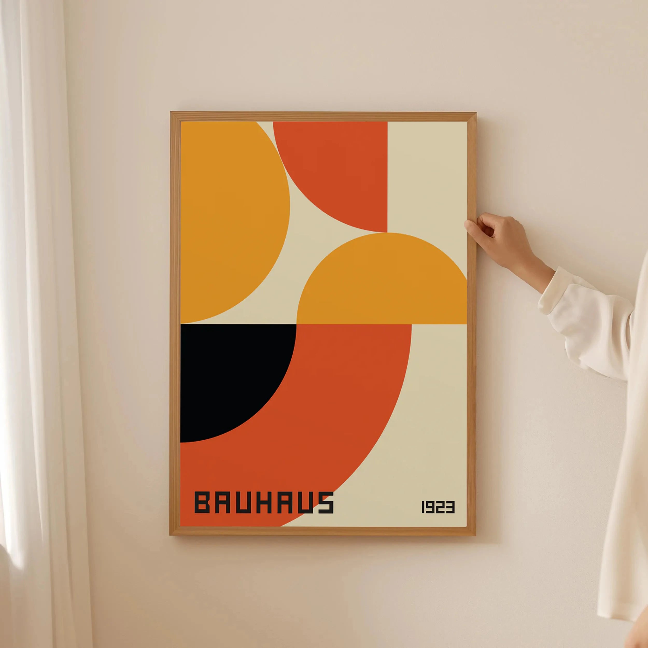 Abstract Orange Bauhaus Geometric Poster Pop Art Sunrise & Bicycle Wall Art Prints for Modern Living Room Dormitory Home Decor