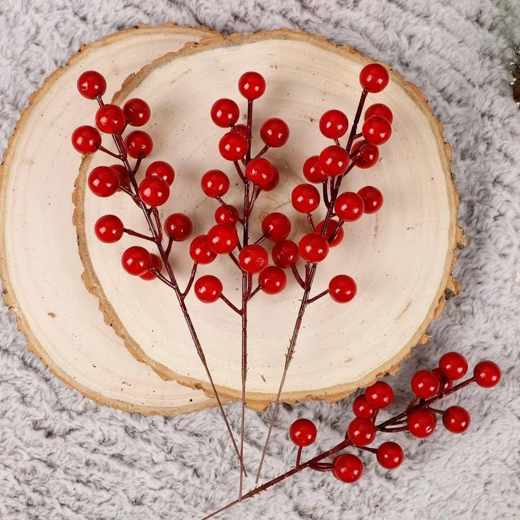 5/10/20Pcs Chritsmas Decoration Red Berry Branches Cherry Stamen For Home Decor Xmas New Year Gift Wedding Flowers Accessory