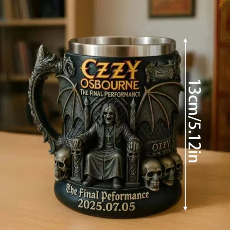 Halloween 3D Ozzy Osbourne Commemorative Mug Stainless Steel Skull Water Cup Beer Mug Coffee Cup Drinking Utensils