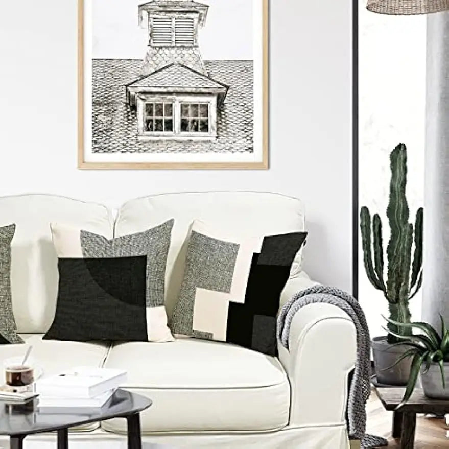 Black Geometric Pattern Pillow Case Home Decor Suitable for Office Sofa Cushion Living Room Garden Car Cushion Cover