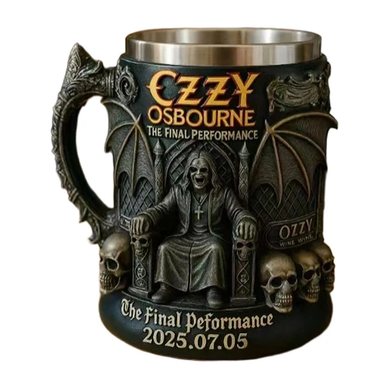 Halloween 3D Ozzy Osbourne Commemorative Mug Stainless Steel Skull Water Cup Beer Mug Coffee Cup Drinking Utensils