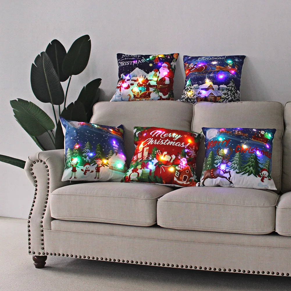 Christmas Decoration LED Pillowcase 45cm Pillow Cushion Cover with Lights New Year Decor Christmas Decorations for Home