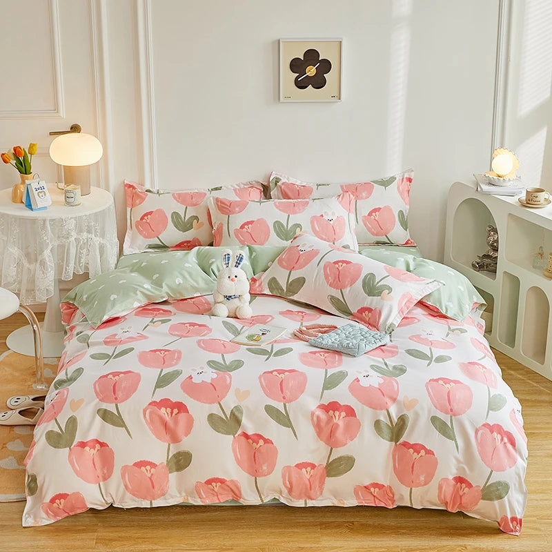 Strawberry Bedding Set Double Sheet Soft 3/4pcs Bed Sheet Set Duvet Cover Queen King Size Comforter Sets For Home For Child