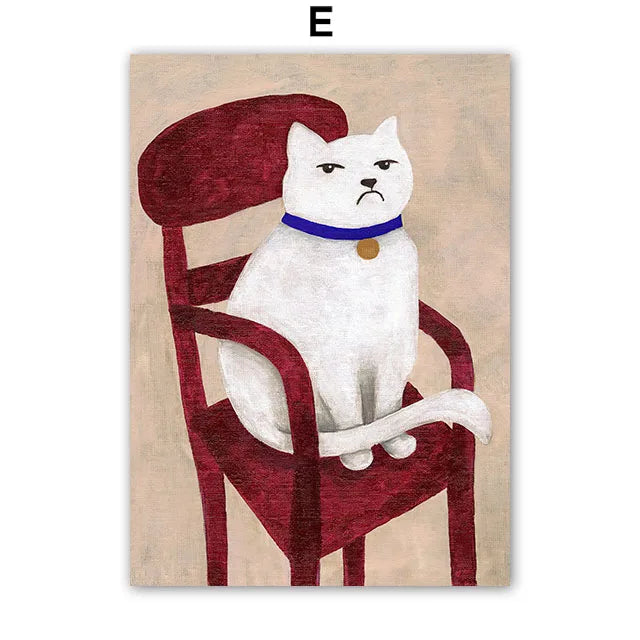 Red Striped Girl Flower Cat Coffee Abstract Posters And Prints Wall Art