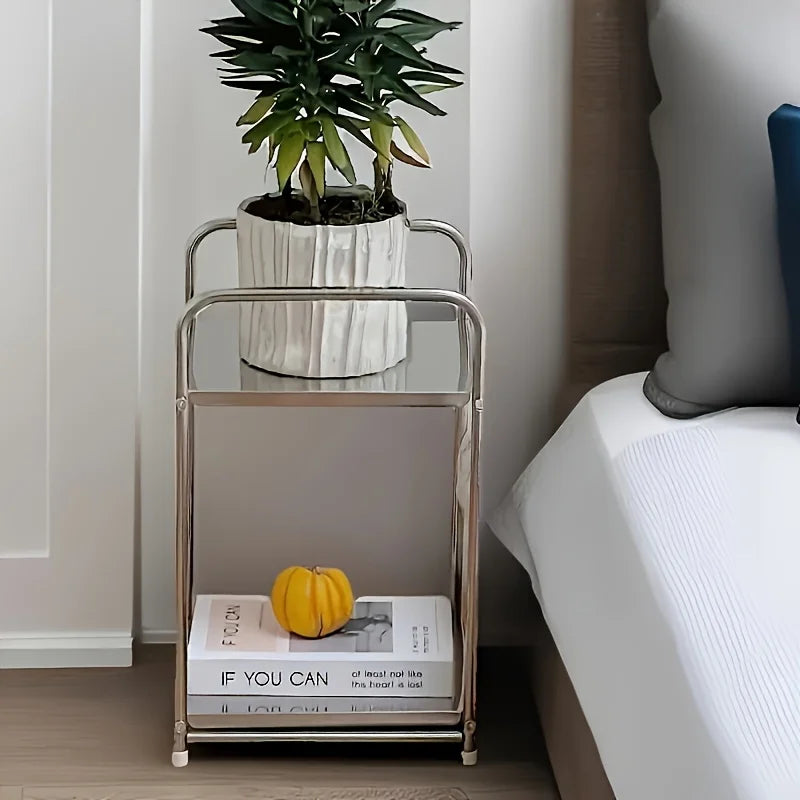 Modern 2-Tier Metal Storage Rack - Versatile Side Table & Bedside Organizer, Contemporary Display Stand for Home Decor