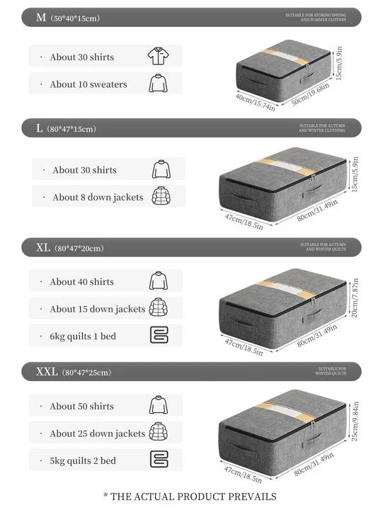 Extra-large capacity underbed clothing storage bag Quilt blanket storage bag Foldable pants coat storage bag Wardrobe organizer