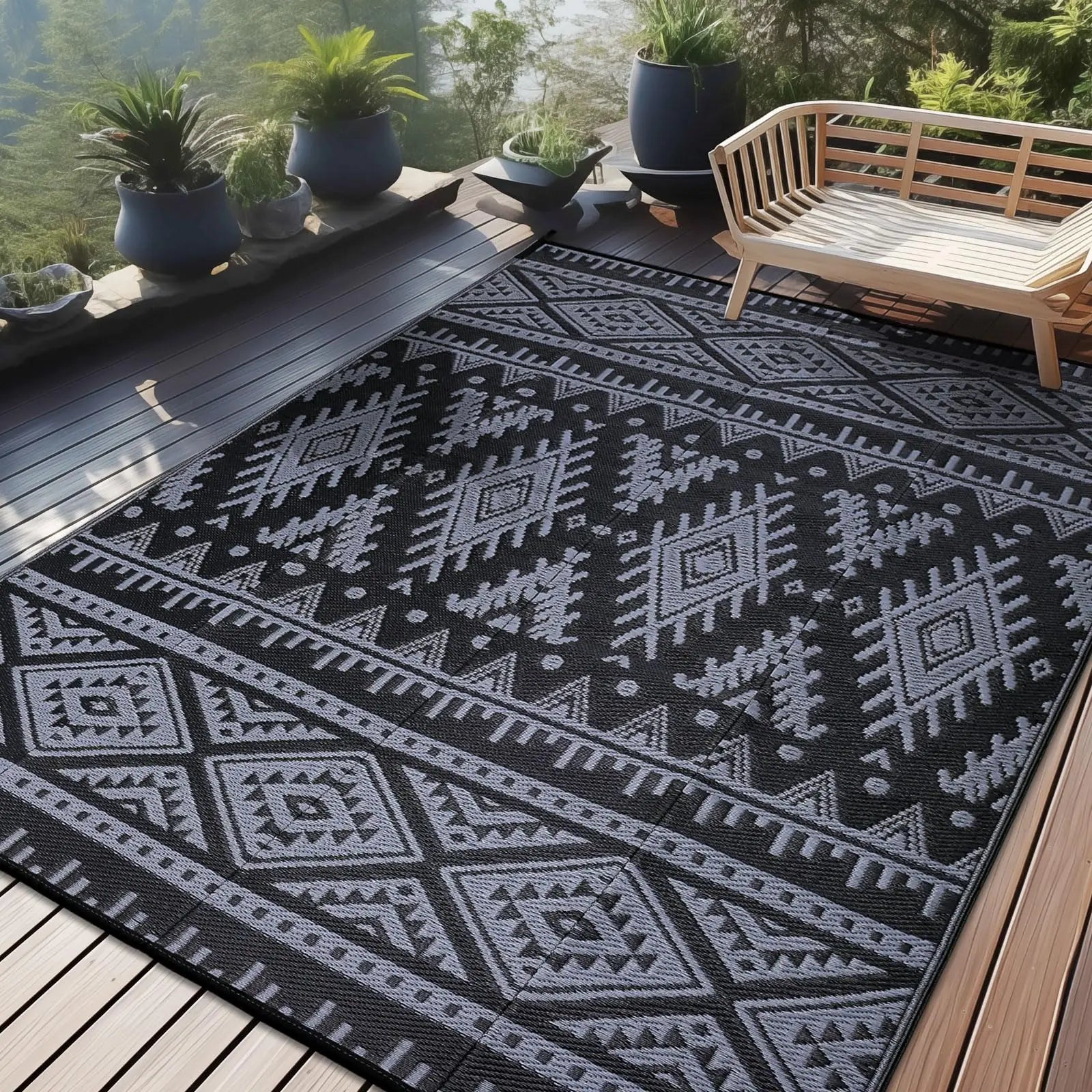 Kitinjoy Outdoor Rugs Waterproof Reversible Outdoor Plastic Straw Rugs Boho PatioIndoor Carpets RV Mat For Family Camp Picnic