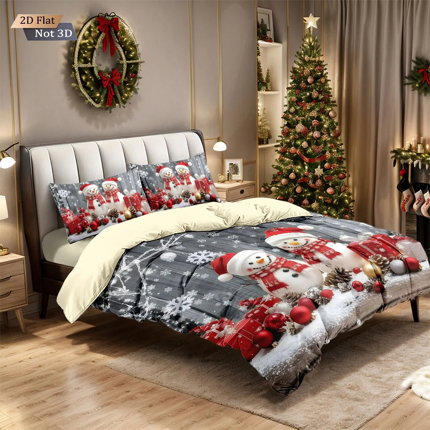 3pcs Merry Christmas snowman print coreless down comforter set multi size bedroom bedding holiday decoration machine washable