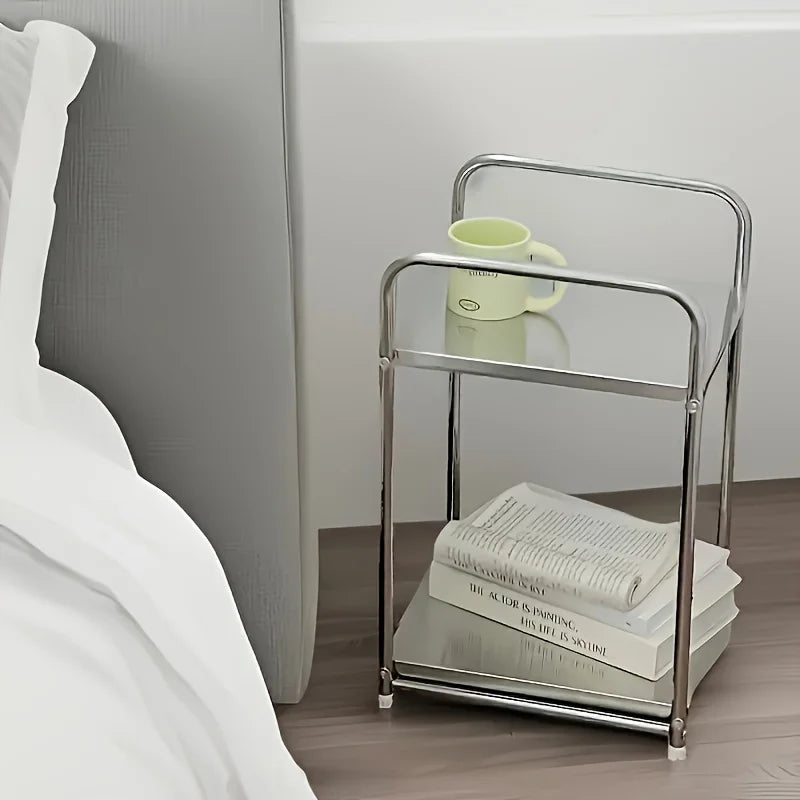 Modern 2-Tier Metal Storage Rack - Versatile Side Table & Bedside Organizer, Contemporary Display Stand for Home Decor