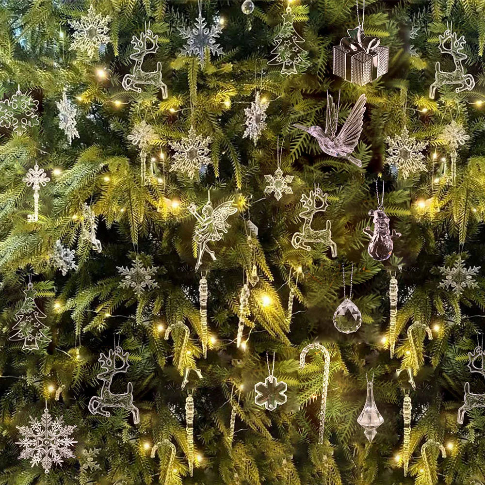 5pcs 2026 Christmas Decoration Crystal Acrylic Ornament Snowflake Elk Snowman Bow Christmas Tree Hanging Pendant New Year Kerst