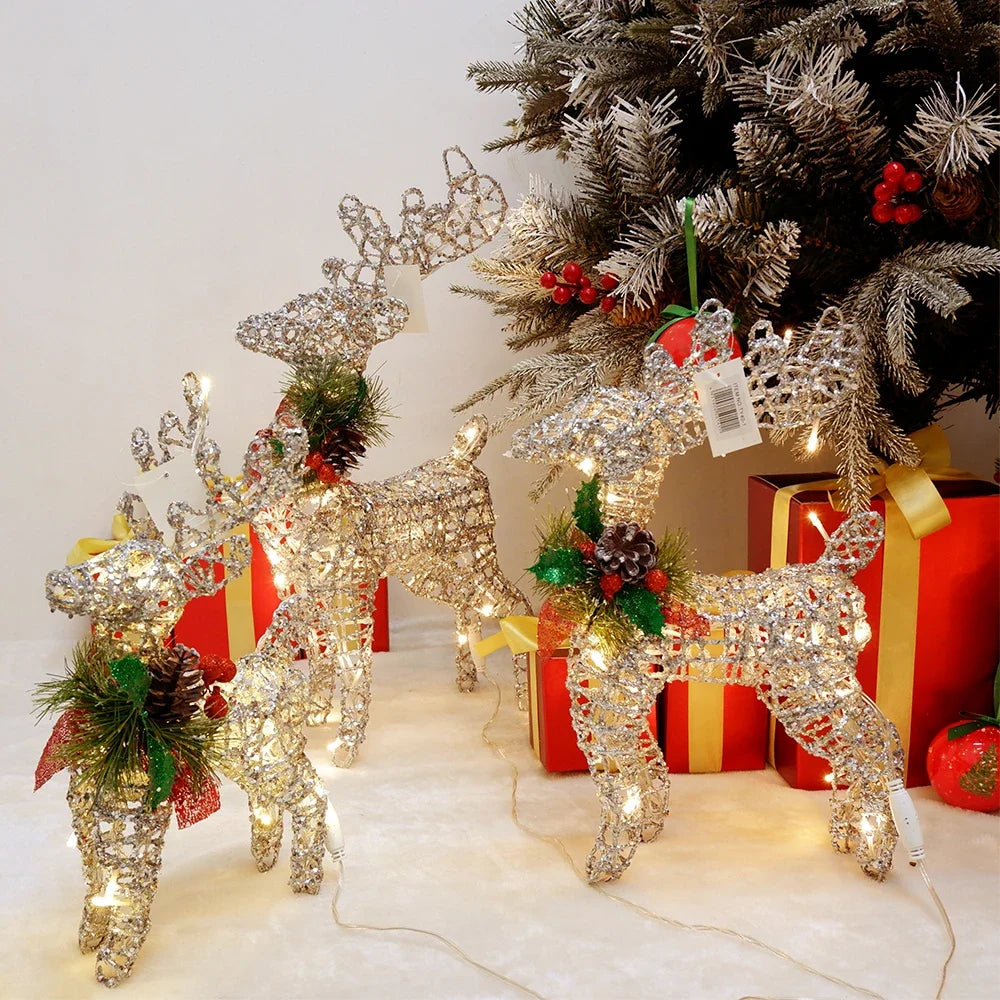Christmas Iron Deer Ornaments Golden Reindeer Cart Elk Garden Decoration Christmas Tree Matching Scene Deer Light