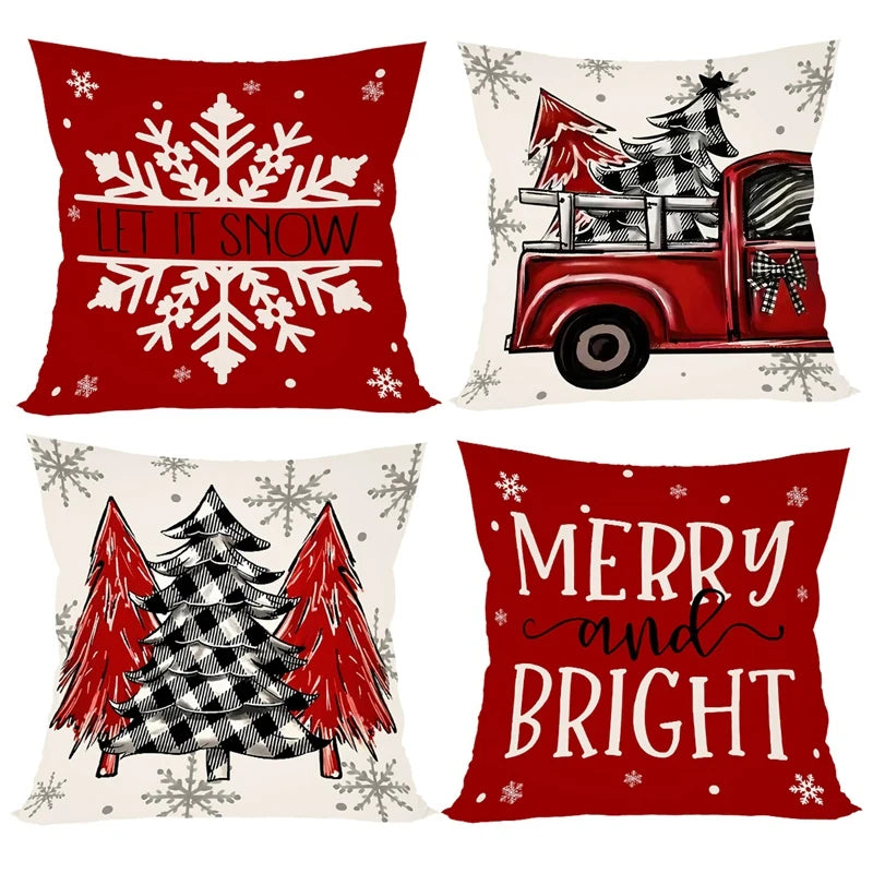 4pcs Christmas Pillow Covers 45x45cm Pillowcases Navidad Xmas Throw Pillow Covers For Home Sofa Couch Christmas Decorations 2025