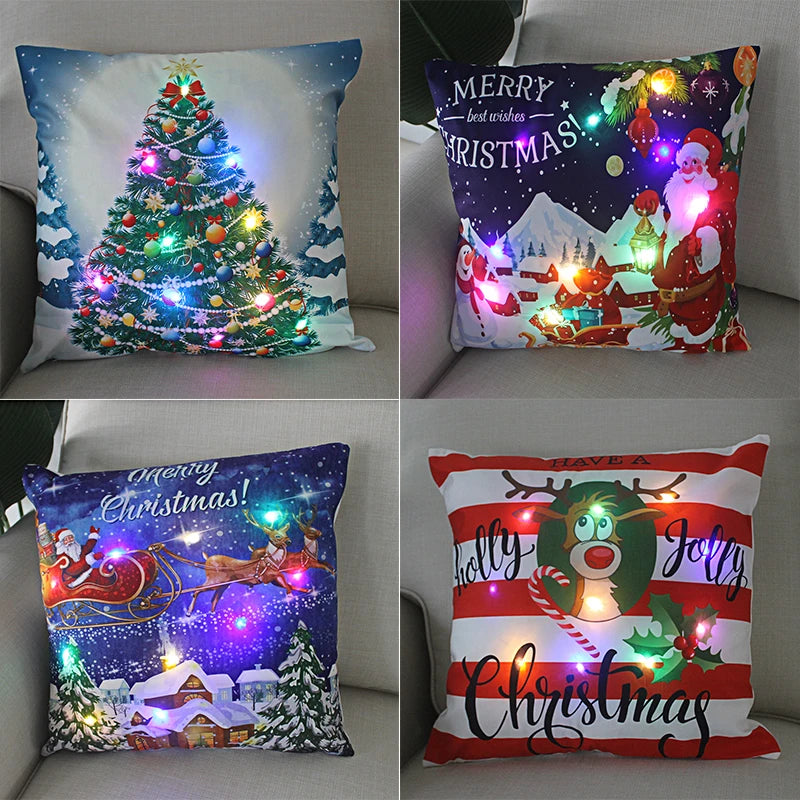 Christmas Decoration LED Pillowcase 45cm Pillow Cushion Cover with Lights New Year Decor Christmas Decorations for Home