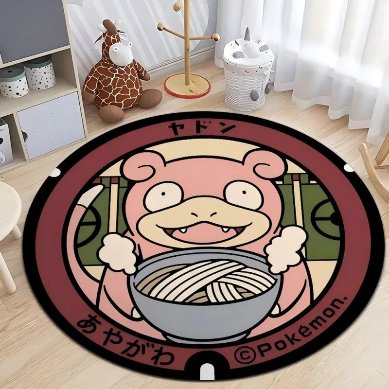 MINISO Japanese Anime Pokemon Round Rugs Non-Slip Floor Mat for Home Living Room Bedroom Circle Rug Washable Round Carpet Decor