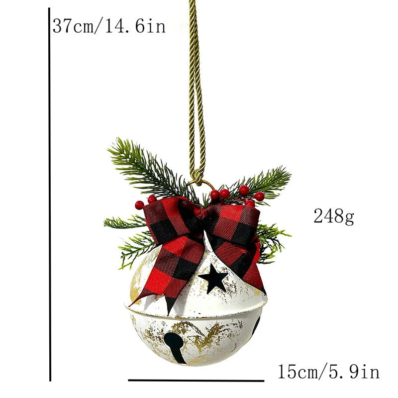 Giant Christmas bell ornaments with ribbons, Christmas tree hanging bell balls, for festive winter farm style decoration.