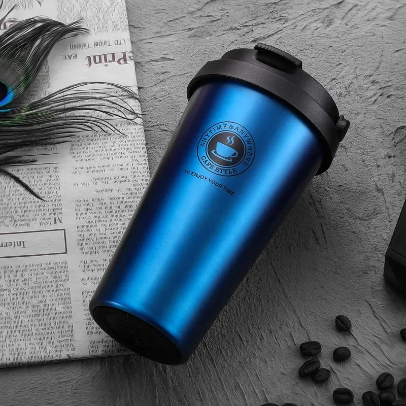 Insulated Travel Coffee Cup Double Wall Leak-Proof Thermos Mug Vacuum Stainless Steel Tea Tumbler with Lid and Handle