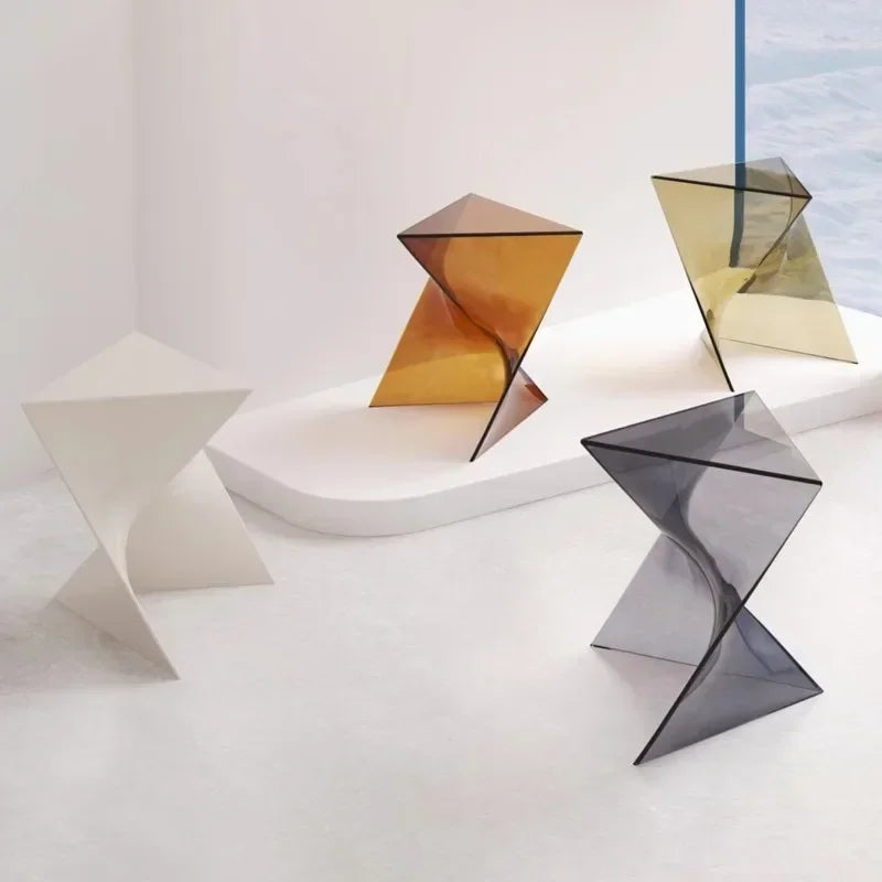 Transparent Geometric Coffee Table, Minimalist Designer Corner Table, Acrylic Sofa, Living Room