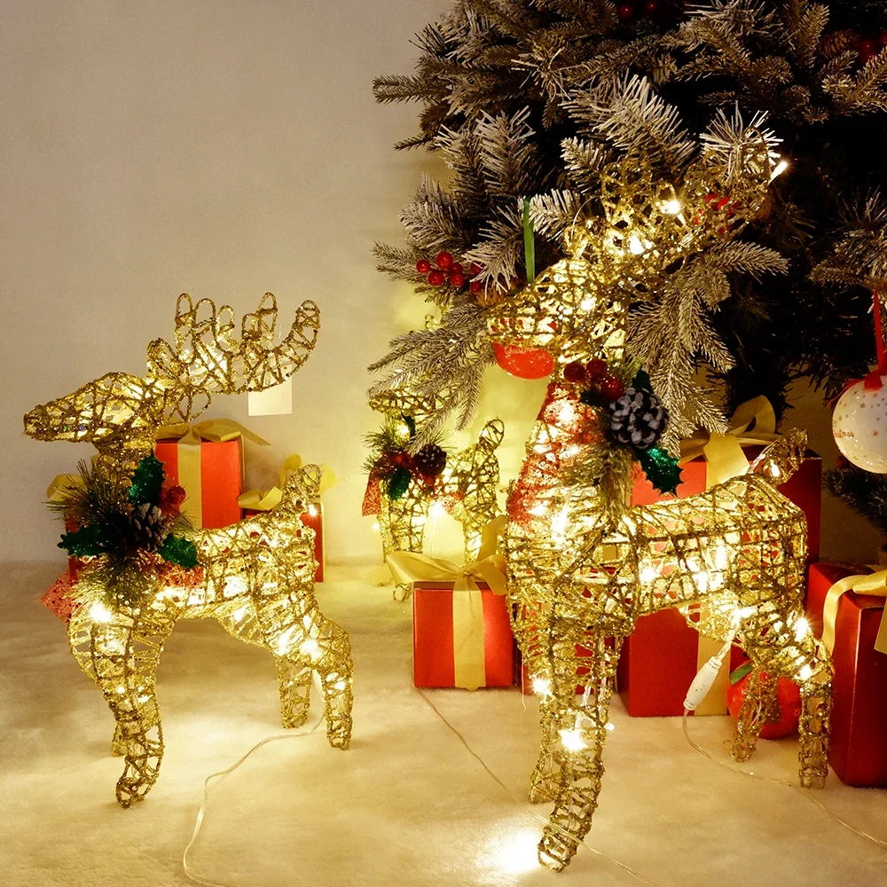 Christmas Iron Deer Ornaments Golden Reindeer Cart Elk Garden Decoration Christmas Tree Matching Scene Deer Light