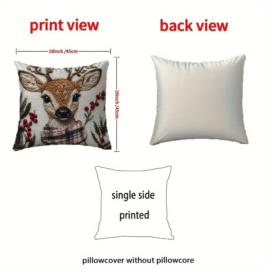 Christmas Reindeer Plush Pillow Cover 18x18