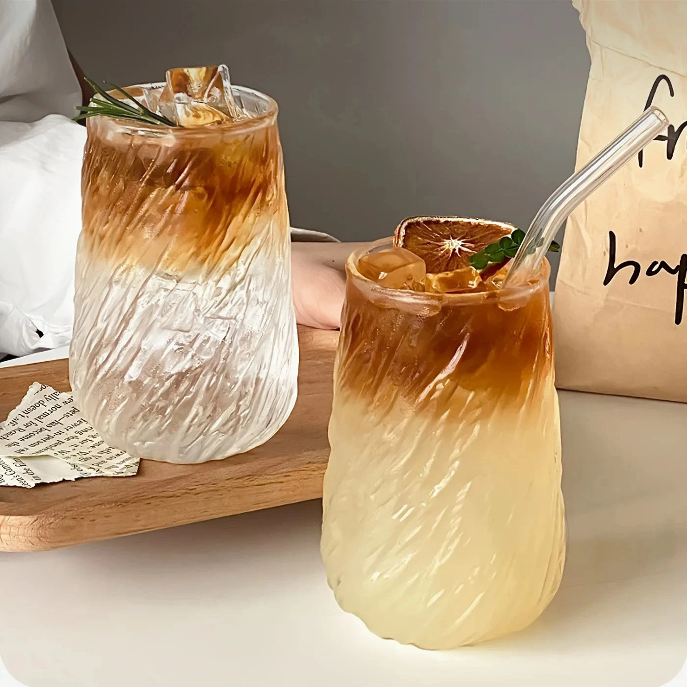 Coffee Mug Glassware Stripe Glass Cup Ice Mug Transparent Glass Tea Cup Drinkware Juice Milk Mocha Cups Kitchen Supplies