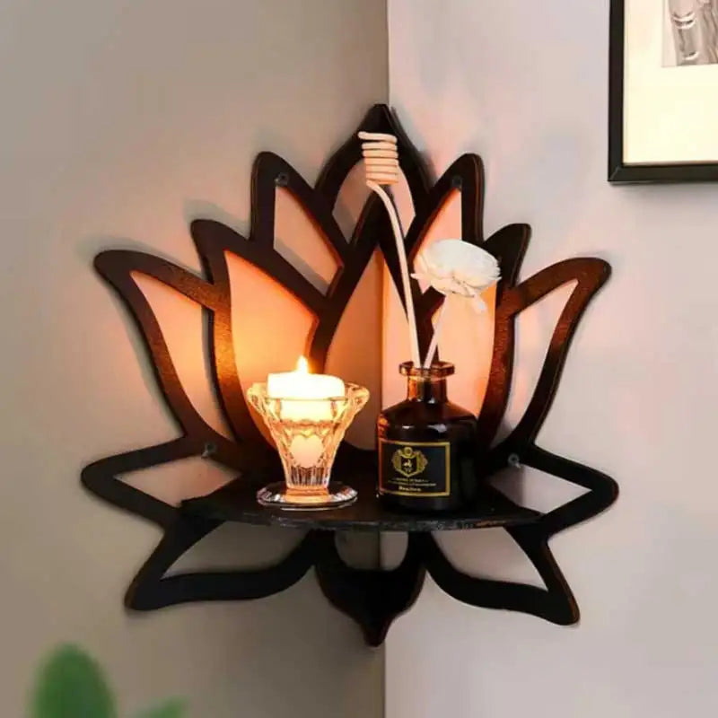Wooden Lotus Wall Shelf
