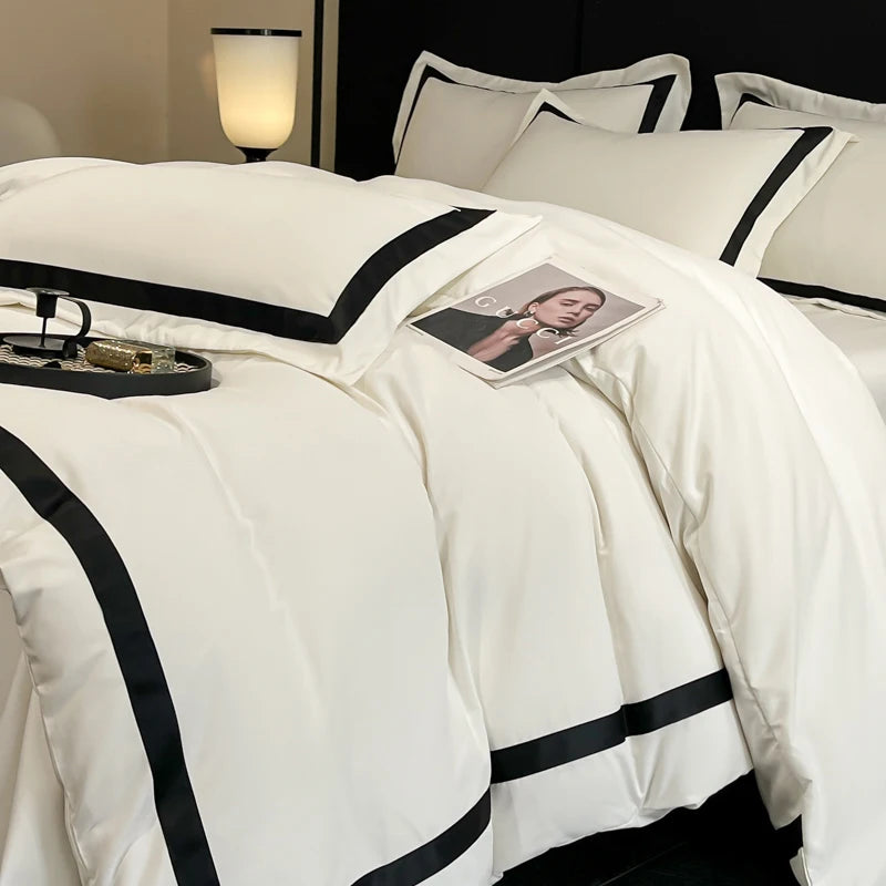 2025 Luxury Hotel Bedding Sets Thick Brushed Bed Sheets White Duvet Cover Set Pillowcase Four Piece Fully Enclosed for Home Gift