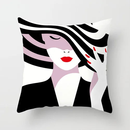 European-Style Black and White Geometry Portrait Pillow Cover Living Room Sofa Waist Support Office Bed Head Pillow Pillow 60x60