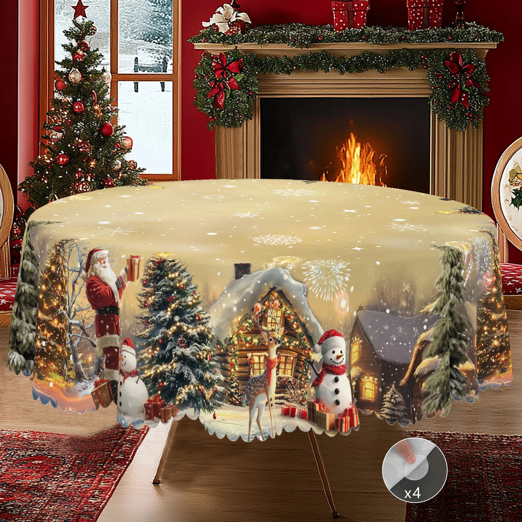 1 Piece of Christmas-Themed Gold-Printed Tablecloth, Vintage Style