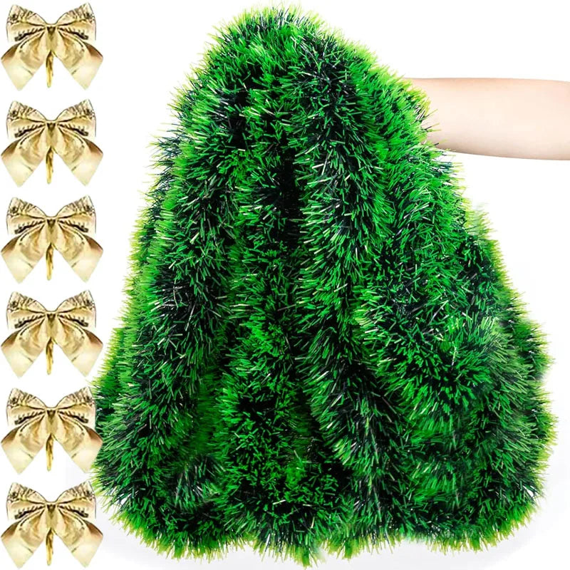 Christmas Bow Tinsel Ribbons Green Cane Ribbon Garland Xmas Tree Hanging Pendent Ribbon Wreath Ornament Party Wedding Home Decor