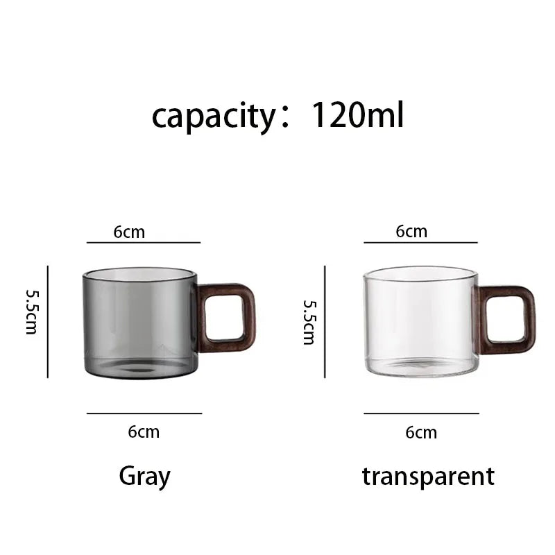 1pcs Heat-resistant Glass Tea Cup With Walnut Handle 120ml Mini Espresso Cup Set Ground Coffee Mug Glasses Brewing Teaware