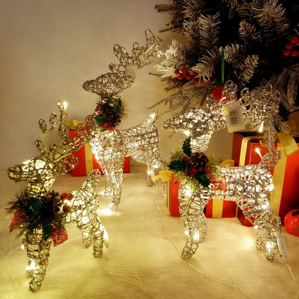 Christmas Iron Deer Ornaments Golden Reindeer Cart Elk Garden Decoration Christmas Tree Matching Scene Deer Light