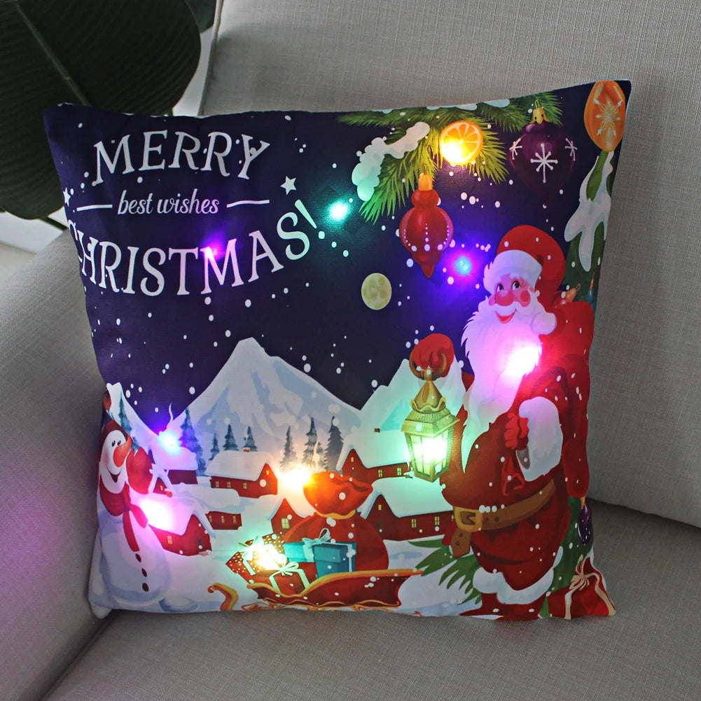 Christmas Decoration LED Pillowcase 45cm Pillow Cushion Cover with Lights New Year Decor Christmas Decorations for Home
